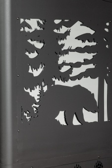 Печь банная чугунная Медведь 30 «Медведь в лесу», дверка стекло Оптима, открытая каменка